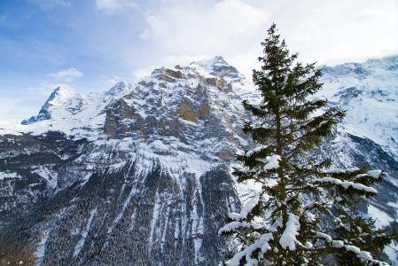 Jylhä rotkolaakso ja 400-metrinen pystysuora kalliopudotus erottaa Mürrenin ja Wengenin alppikylät toisistaan.